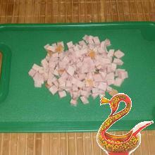 Russian bliny with ham and cheese