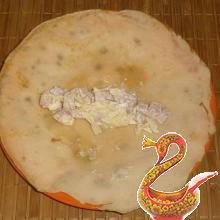 Russian bliny with ham and cheese