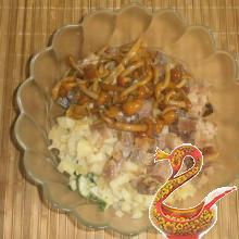 Russian potato salad recipe with herring and mushrooms