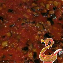 Eggplant stewed with tomatoes and garlic