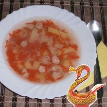 Russian soup with chicken meatballs.